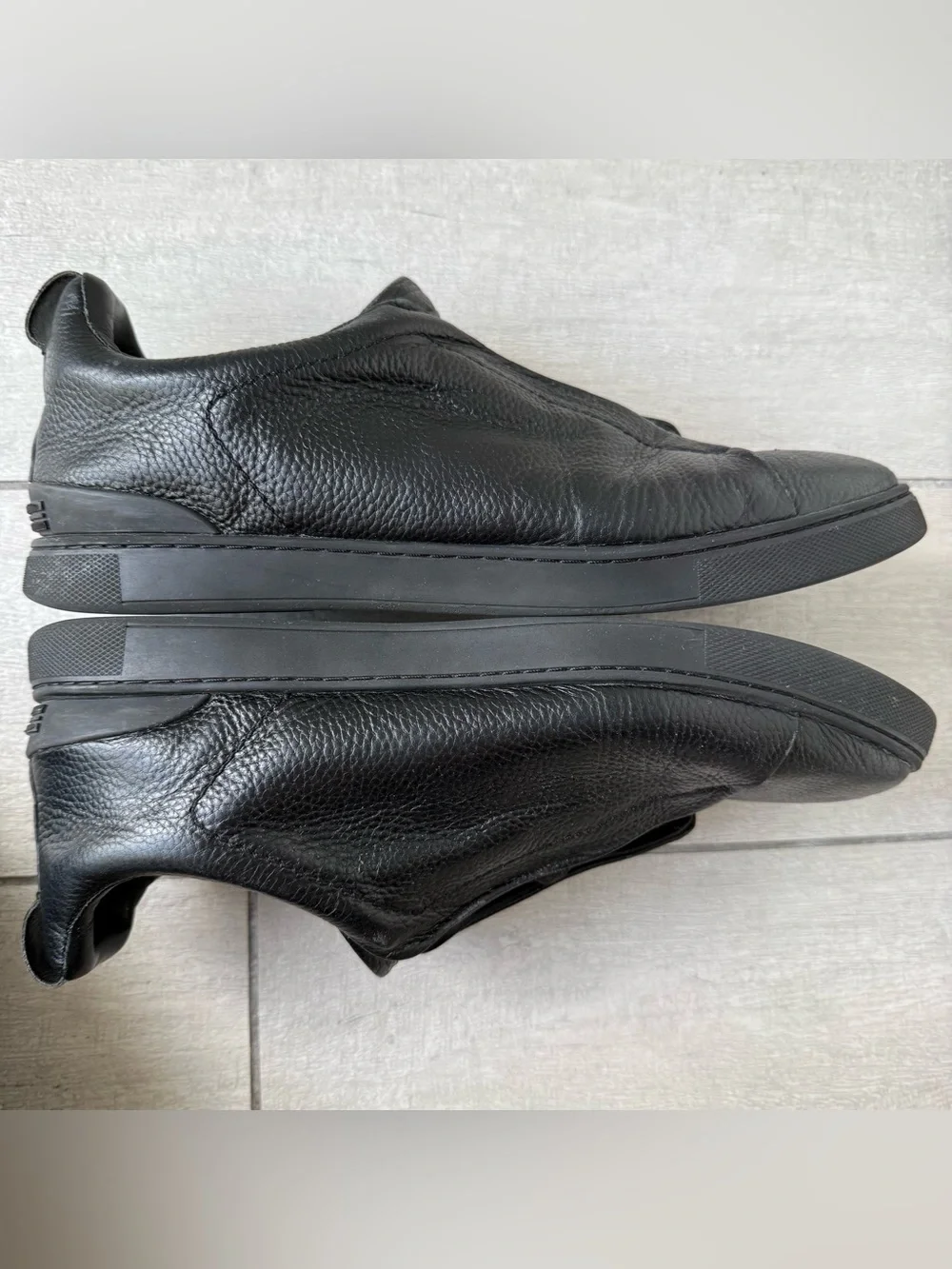 Triple Stitch Black Leather Men's Sneakers